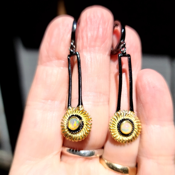 Opal dramatic sterling gold & Rhodium drop earrings - Picture 5 of 6